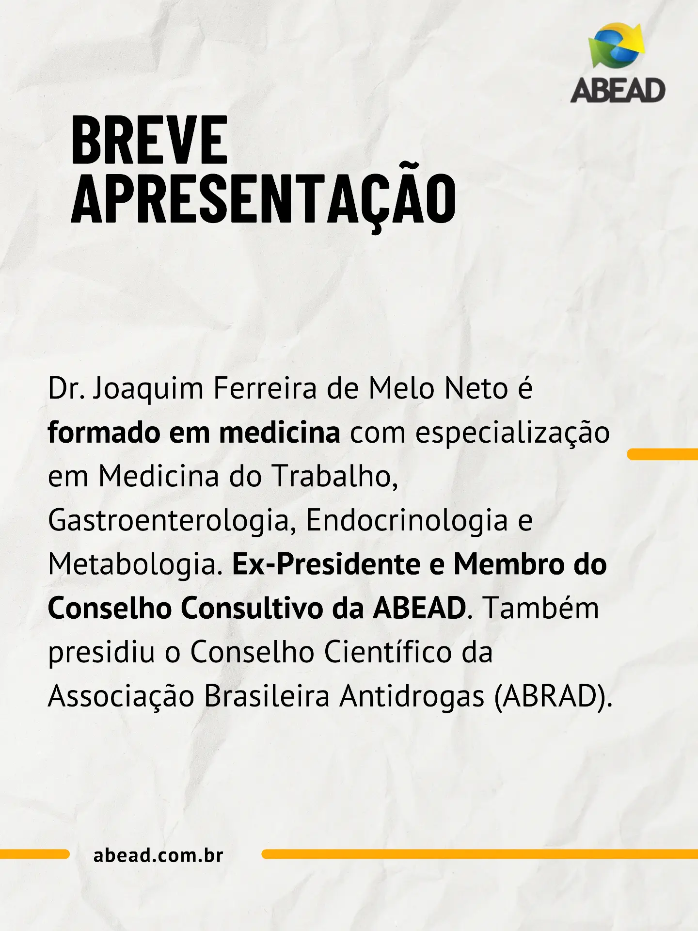Breve apresentação do Dr. Joaquim Ferreira de Melo Neto.